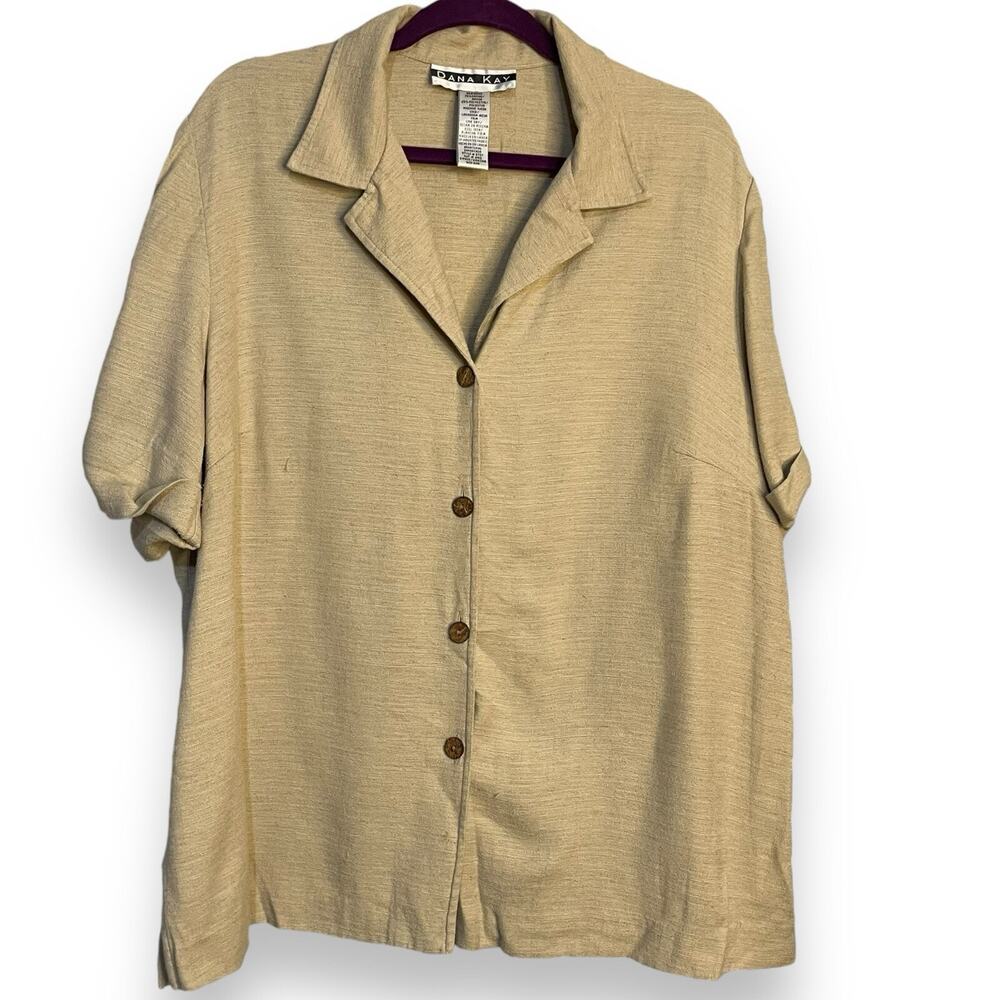 Dana Kay Button Up Shirt Women's 22W Brown Casual Academia Modest Canvas Retro